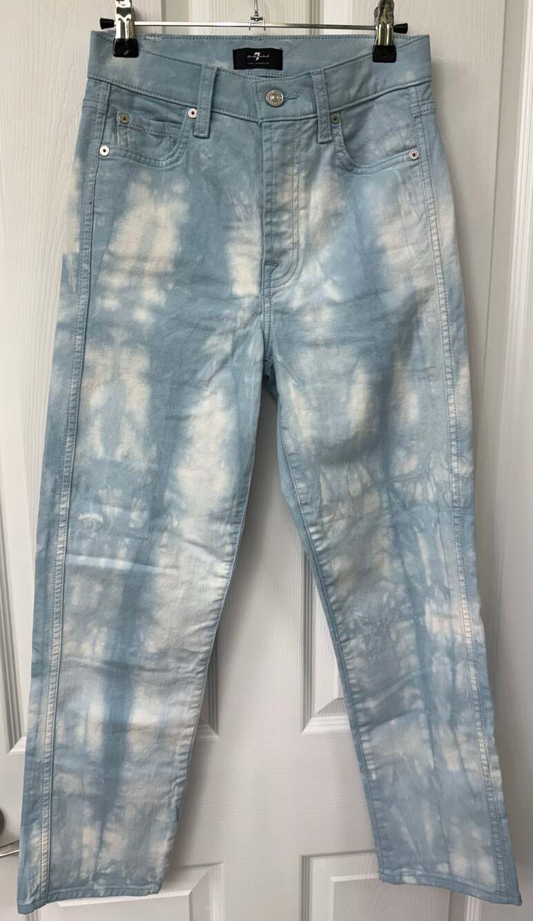 7 for all mankind Jean pants high rise cropped tie dye blue NWOT size 25